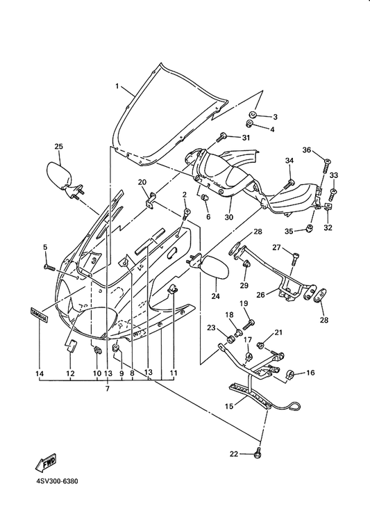 Yamaha 4SV-26280-00 Rear View Mirror Assy (Left) — shown on the Cowling 1 parts diagram