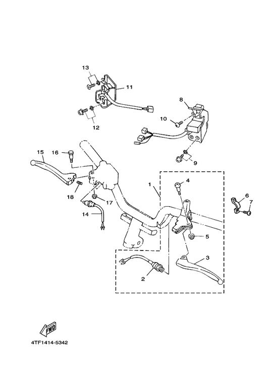Yamaha 90149-05120 . Screw — shown on the Handle Switch & Lever parts diagram
