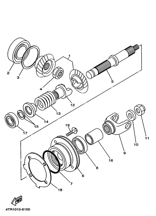 Yamaha 4VR-Y1754-00 Middle Gear Comp. — shown on the Middle Drive Gear parts diagram