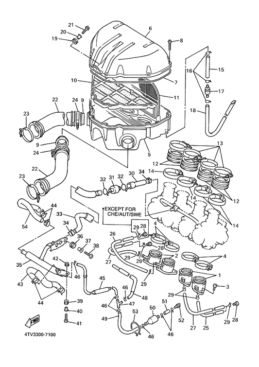 Yamaha 4JH-13586-02 Joint, Carburetor 1 — shown on the Intake parts diagram
