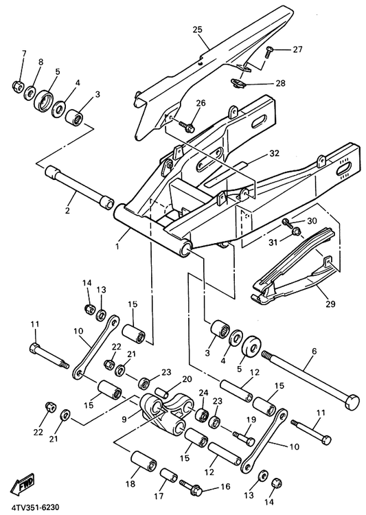 Yamaha 4JH-22151-00 Seal, Guard — shown on the Rear Arm parts diagram