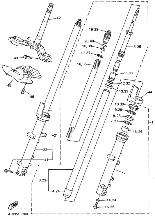 Yamaha 3LC-23149-00 . Washer, Spring Upper — shown on the Front Fork parts diagram