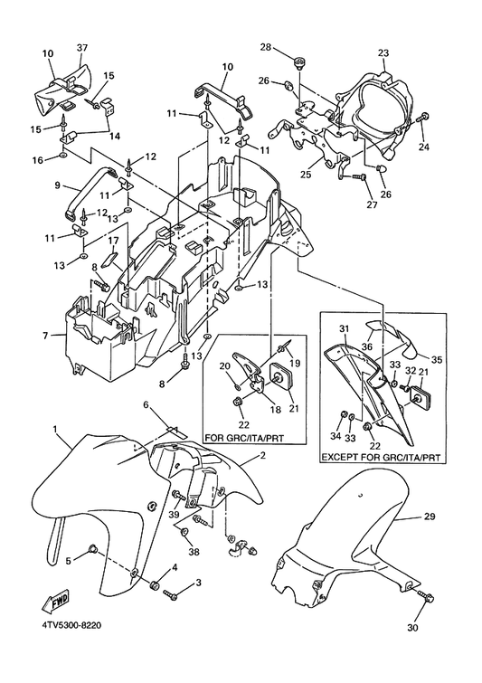 Yamaha 4JH-21650-00 Rear Fender Comp. — shown on the Fender parts diagram