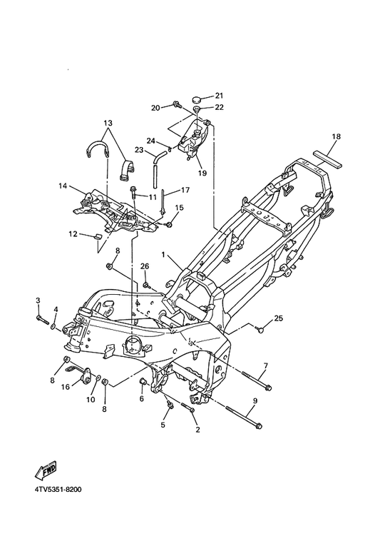 Yamaha 90201-110T8 Washer, Plate — shown on the Frame parts diagram