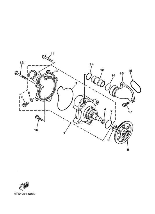 Yamaha 95024-06060 Bolt, Flange — shown on the Water Pump parts diagram