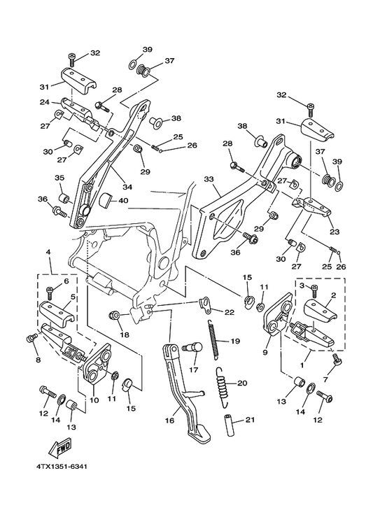 Yamaha 1UA-27410-00 Front Footrest Assy (Left) — shown on the Stand. Footrest parts diagram