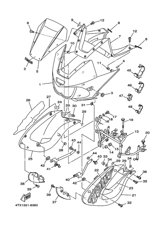 Yamaha 4TX-2835V-00-95 Panel 2 — shown on the Cowling 1 parts diagram