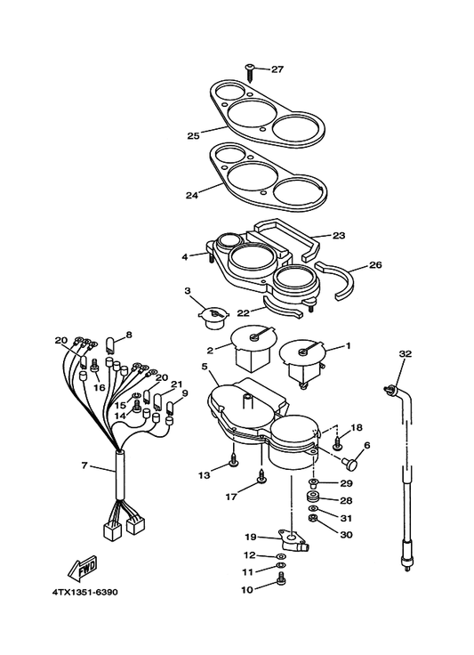 Yamaha 3XP-83550-01 Speedometer Cable Assy — shown on the Meter parts diagram