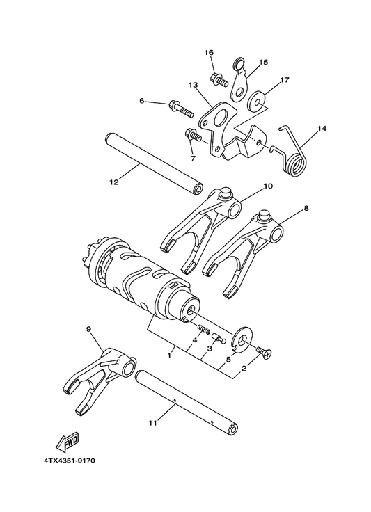 Yamaha 4SV-18140-00 Stopper Lever Assy — shown on the Shift Cam. Fork parts diagram