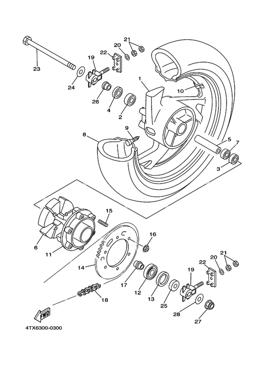 Yamaha 4TX-25364-40 Damper — shown on the Rear Wheel parts diagram
