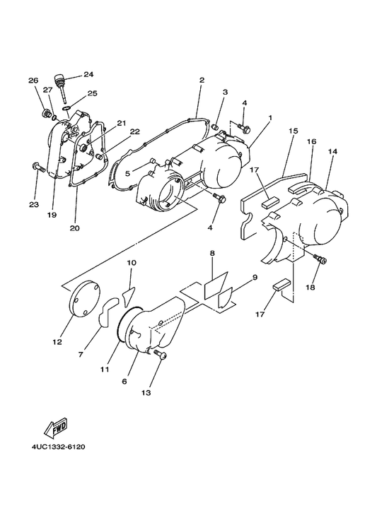 Yamaha 4HC-15335-00 Damper 3 — shown on the Crankcase Cover 1 parts diagram