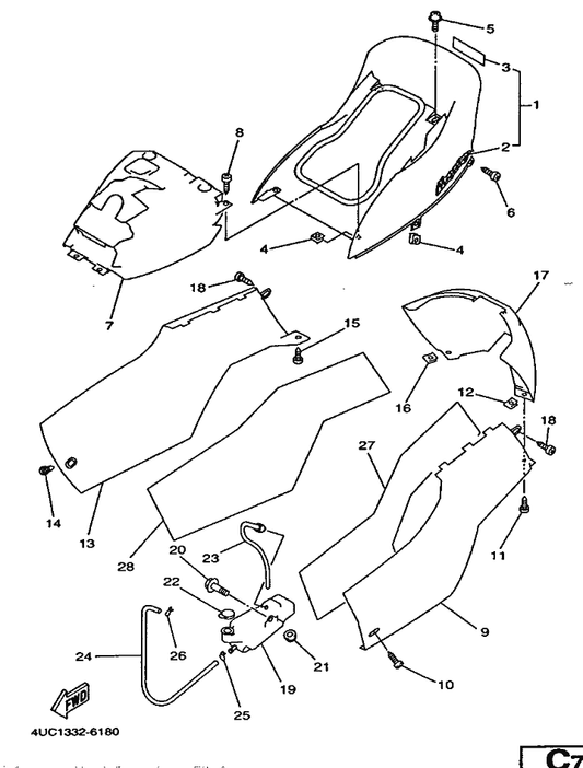 Yamaha 90119-09018 Bolt, With Washer — shown on the Side Cover parts diagram
