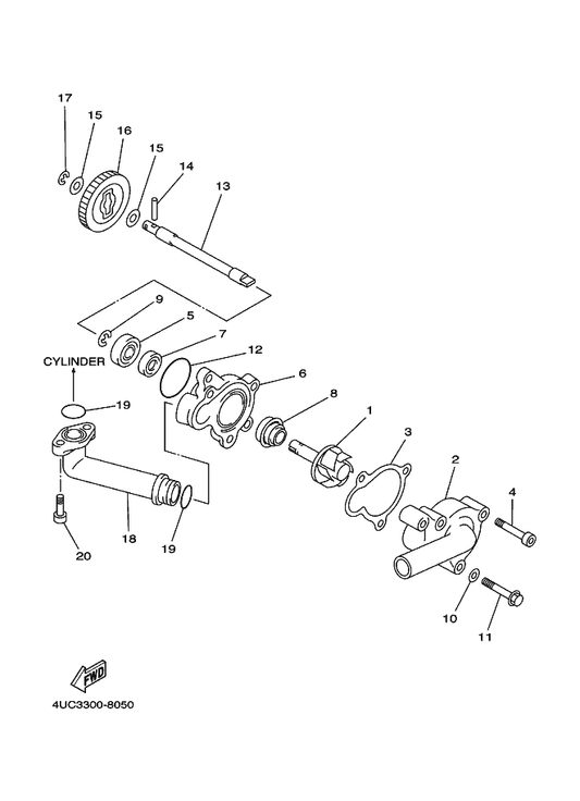 Yamaha 5CG-12450-00 . Impeller Shaft Assy — shown on the Water Pump parts diagram