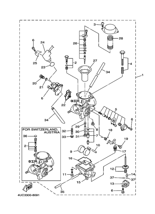 Yamaha 4HC-14390-01 . Needle Valve Assy — shown on the Carburetor parts diagram