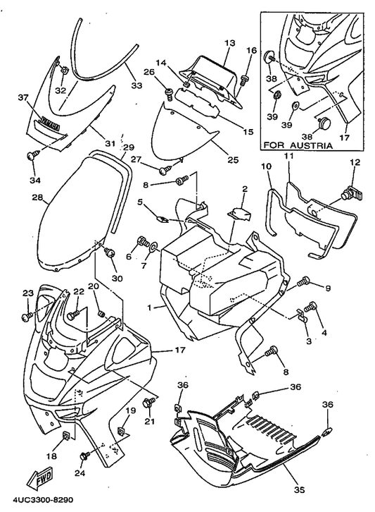 Yamaha 4HC-28351-01-3H Body, Cowling — shown on the Leg Shield parts diagram