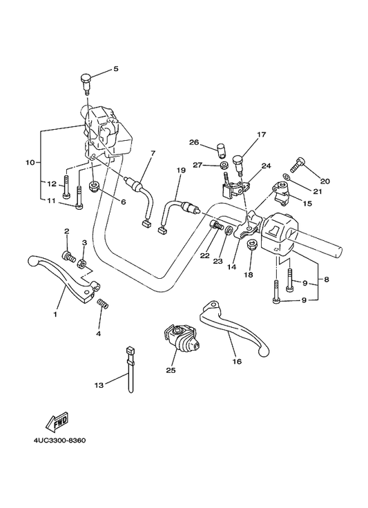 Yamaha 33G-82913-01 Holder, Lever Lower 1 — shown on the Handle Switch & Lever parts diagram