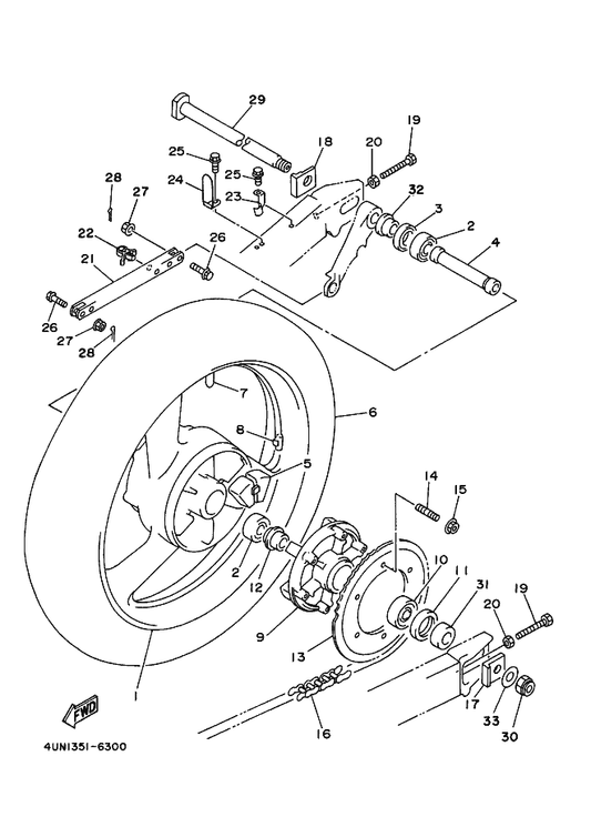 Yamaha 3SP-25388-00 Puller, Chain 1 — shown on the Rear Wheel parts diagram