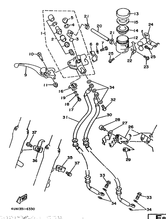 Yamaha 3TJ-83922-01 Lever 2 — shown on the Front Master Cylinder parts diagram