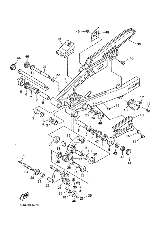 Yamaha 90201-10M05 Washer, Plate — shown on the Rear Arm parts diagram