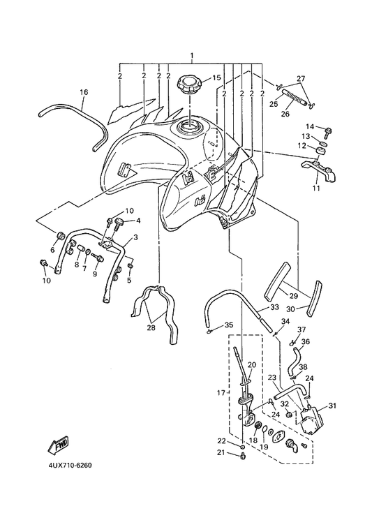 Yamaha 48Y-24602-00 Cap Assy — shown on the Fuel Tank parts diagram