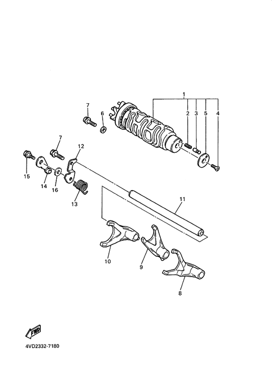 Yamaha 90508-232B1 Spring, Torsion — shown on the Shift Cam & Fork parts diagram