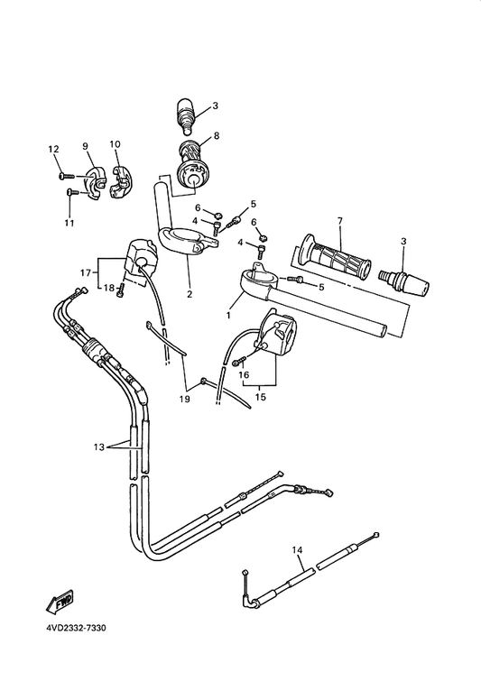 Yamaha 4FM-26240-01 Grip Assy — shown on the Steering Handle & Cable parts diagram