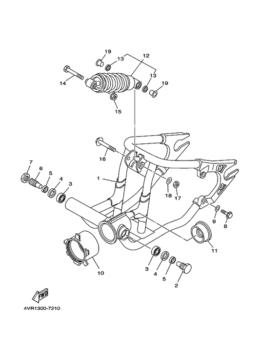 Yamaha 4VR-22110-01 Rear Arm Comp. — shown on the Rear Arm & Suspension parts diagram