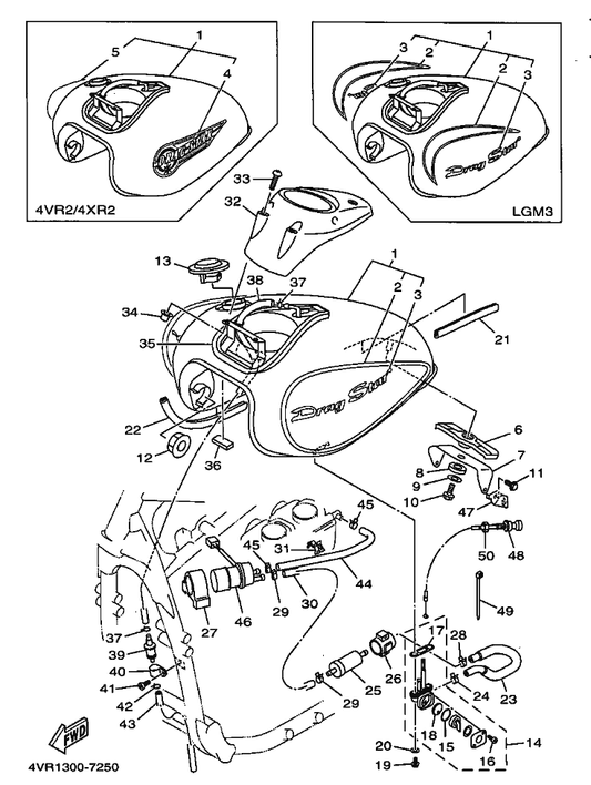 Yamaha 4TR-24182-00 Damper, Locating 2 — shown on the Fuel Tank parts diagram