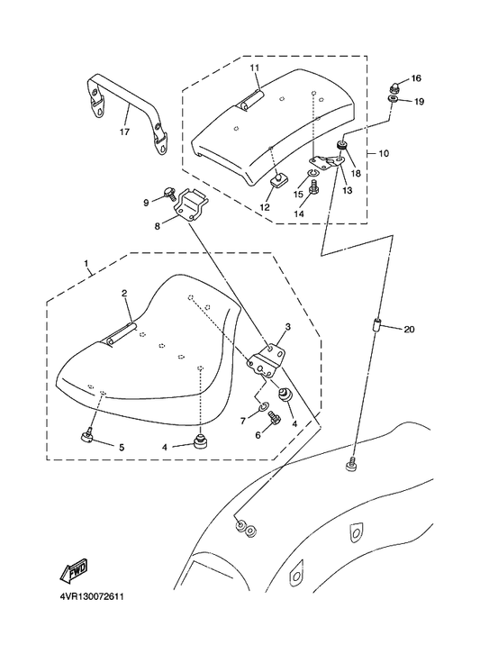 Yamaha 4TR-2475K-00 Bracket 3 — shown on the Seat parts diagram
