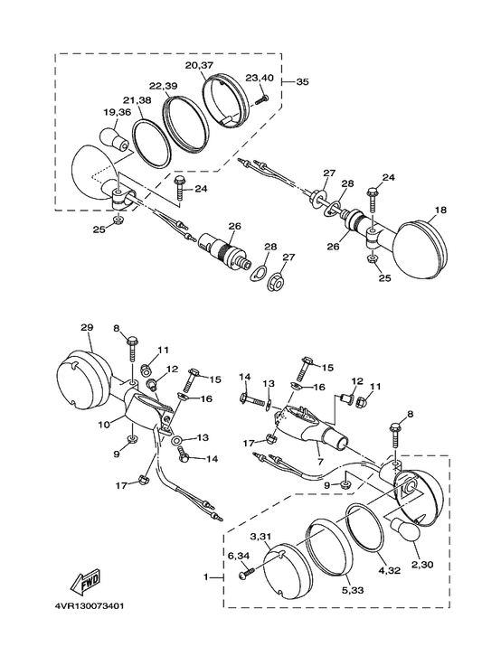 Yamaha 4VR-83314-00 Base, Flasher 1 — shown on the Flasher Light parts diagram