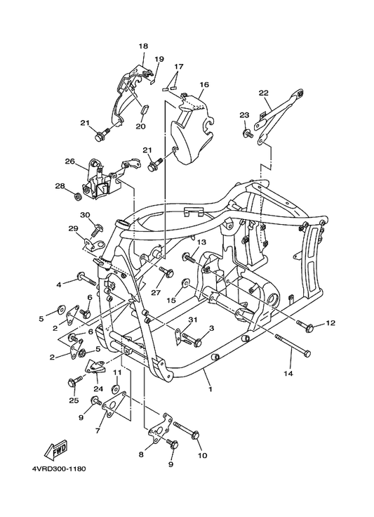 Yamaha 5KP-2144G-00 Stay, Stop Switch — shown on the Frame parts diagram