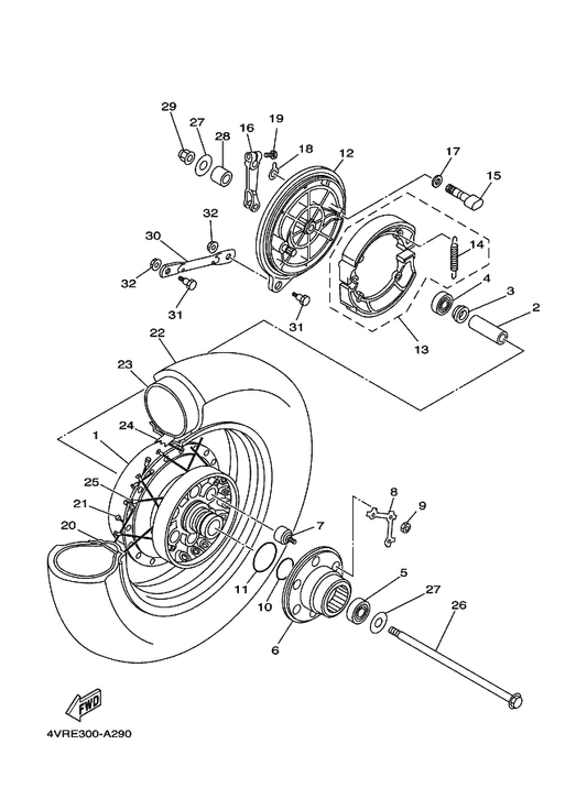 Yamaha 93306-30213 Bearing — shown on the Rear Wheel parts diagram