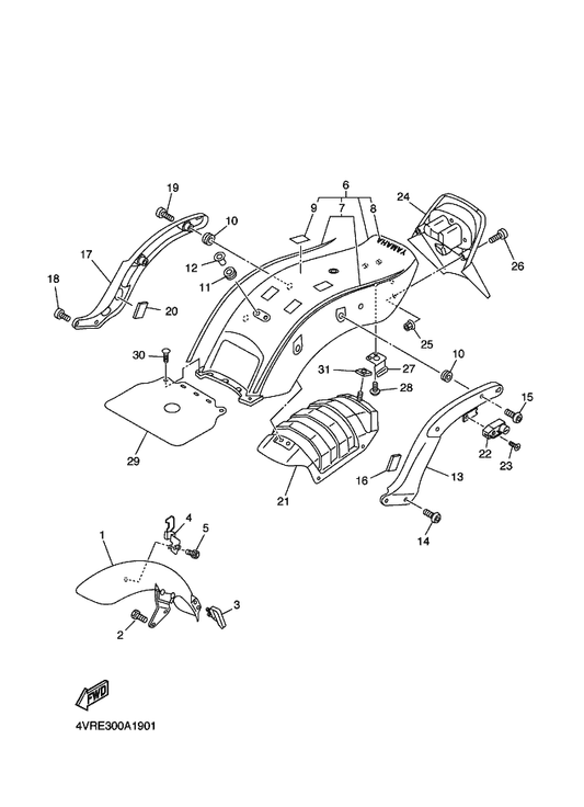 Yamaha 4TR-21598-02 Holder, Wire 2 — shown on the Fender parts diagram