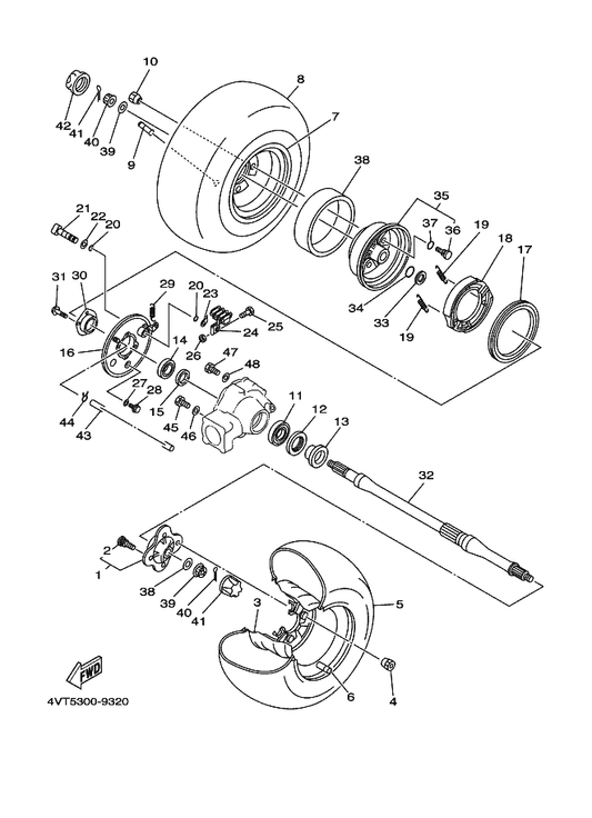 Yamaha 4GB-25381-10 Axle, Wheel — shown on the Rear Wheel parts diagram