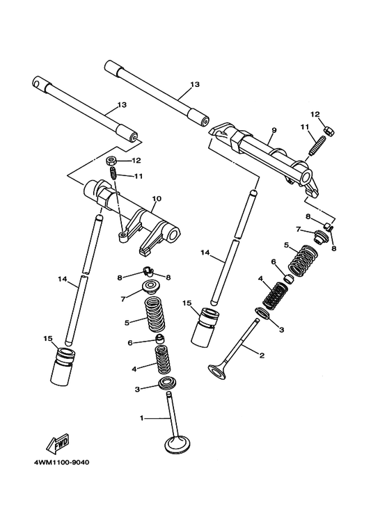 Yamaha 4WM-12146-00 Shaft, Rocker — shown on the Valve parts diagram