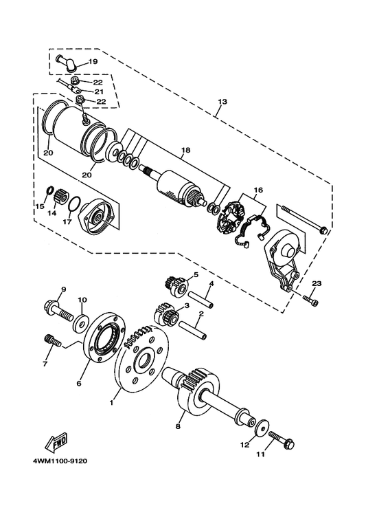 Yamaha 4WM-81815-00 Cord, Starter Motor — shown on the Starter parts diagram
