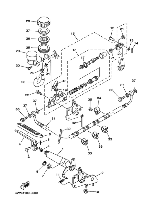 Yamaha 3LN-2585G-00 . . Circlip — shown on the Rear Master Cylinder parts diagram