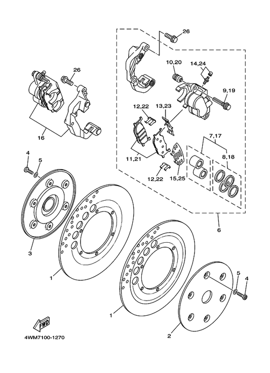 Yamaha 3JB-2582U-01 Disc, Brake (Right) — shown on the Front Brake Caliper parts diagram