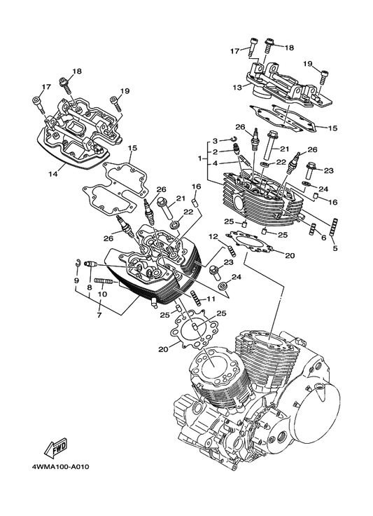 Yamaha 4WM-11182-00 Gasket, Cylinder Head 2 — shown on the Cylinder Head parts diagram