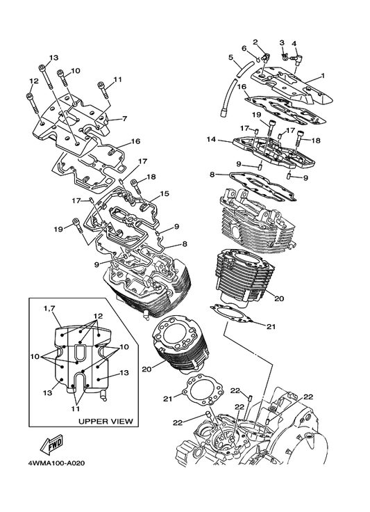 Yamaha 4WM-11351-00 Gasket, Cylinder — shown on the Cylinder parts diagram