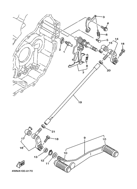 Yamaha 4WM-18154-00 Cover, Dust — shown on the Shift Shaft parts diagram