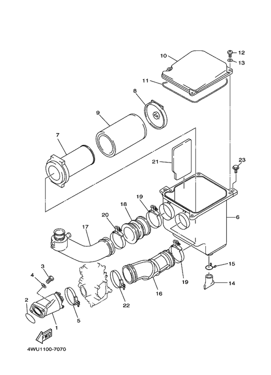 Yamaha 4WU-13586-00 Joint, Carburetor 1 — shown on the Intake parts diagram