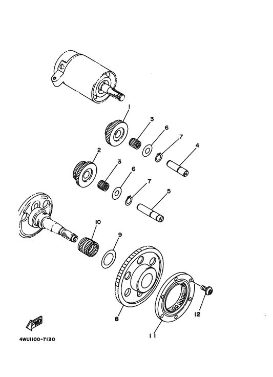 Yamaha 4KB-15521-01 Shaft 1 — shown on the Starter Clutch parts diagram