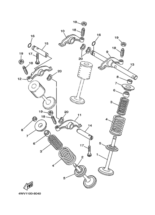 Yamaha 4WV-12111-00 Valve, Intake — shown on the Valve parts diagram