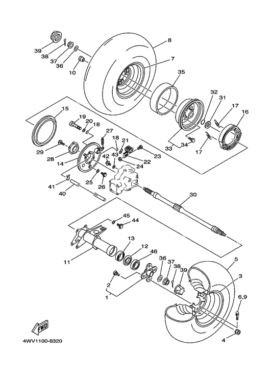 Yamaha 4WV-25383-00 Collar, Wheel — shown on the Rear Wheel parts diagram