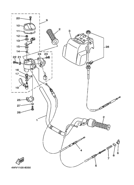 Yamaha 4WV-26331-00 Cable, Starter 1 — shown on the Steering Handle & Cable parts diagram