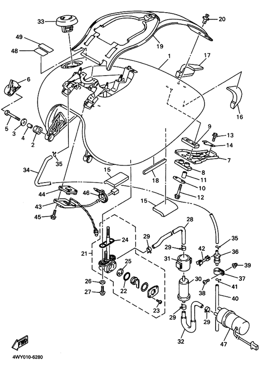 Yamaha 98580-03008 . Screw, Pan Head — shown on the フユエルタンク parts diagram
