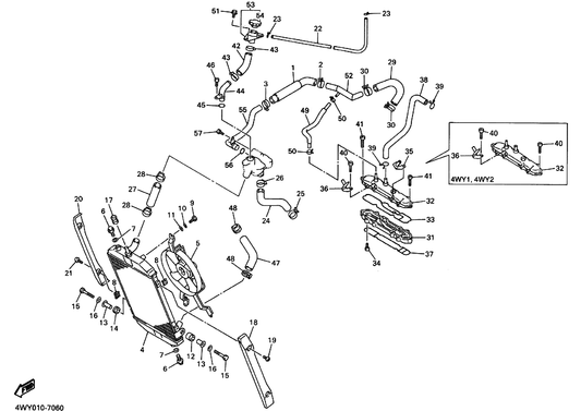 Yamaha 4NK-12579-00 Hose 4 — shown on the ラジエタ . ホース parts diagram