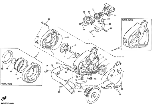 Yamaha 93603-14026 . Pin, Dowel — shown on the ウオータポンプ parts diagram