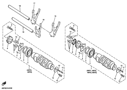 Yamaha 4NK-18511-00 Fork, Shift 1 — shown on the シフトカム . フオーク parts diagram